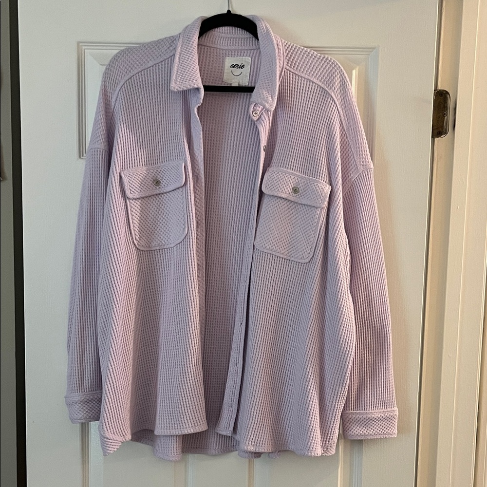 Aerie Lumberjane Waffle Knit Button Down Oversized Top - Lavender